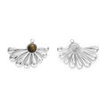 Silver 304 stainless steel fan-shaped pendant with tiger eye stone and empty base setting - Silver/Tiger Eye (TP1203-01-brown)