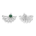 Silver stainless steel fan pendant featuring turquoise inlay and textured radial details - Silver/Malachite (TP1203-01-green)