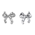 Pair of polished silver 304 stainless steel bow pendants with top hanging rings - Silver (TP1220-01)