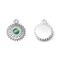304 Edelstahl Sonnenblumen-Anhänger mit grünem Katzenauge-Stein und Silber-Finish - Blumenform Silber Basis Grüner Stein Stil (TP1201-01-green)