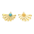 Golden fan-shaped petal pendant with turquoise stone inlay for jewelry making - Gold/Blue Turquoise (TP1203-02-blue)