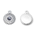 Edelstahl-Sonnenanhänger mit Katzenaugenstein in glänzendem Silber-Finish - Blumenform Silber Basis Grauer Stein Stil (TP1201-01-grey)