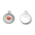 Edelstahl Sonnenanhänger in Silber mit orangefarbenem Katzenauge für DIY-Schmuck - Blumenform Silber Basis Roter Stein Stil (TP1201-01-red)