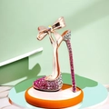 Sparkling rose gold high heel brooch with crystal bow on a decorative pedestal - Rose Red (WBR340)