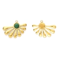 Golden fan-shaped 304 stainless steel pendant with green gemstone inlay for jewelry making - Gold/Malachite (TP1203-02-green)