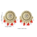 Bohemian round earrings with white crystals and colorful red and white beaded tassels - Red Beaded Tassel (WEH6345) / Red Beads Antique Gold