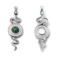 Schlangenanhänger aus 304 Edelstahl mit Malachit-Inlay und leeren Rahmenfassungen - Schlangenform Silberfarbe Malachit-Muster Stil (TP1195-01-inkgreen)