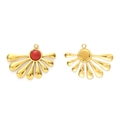 Artistic gold-plated fan-shaped pendant with red turquoise inlay for jewelry making - Gold/Red Turquoise (TP1203-02-red)