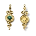 Goldener Schlangenanhänger mit Malachit-Inlay in Vorder- und Rückansicht - Schlangenform Goldfarbe Malachit-Muster Stil (TP1195-02-inkgreen)