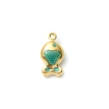 Golden stainless steel fish charm pendant with green enamel and grainy texture finish - Small Fish Shape (TP1392-02-blue)