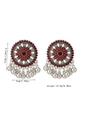 Detail view of Bohemian round drop earrings with size 4.2cm x 3cm and weight 13.6g - Red Rhinestone Vintage Ethnic (WEH6344) / Dark Red Rhinestone Antique Silver