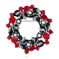 Elegante broche de corona de Navidad con diamantes de imitación rojos y verdes - Plata Antigua