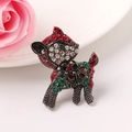 Spilla vintage a forma di cervo con strass colorati su lega di metallo scuro - Argento Antico