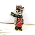 Broche bonhomme de neige dorée vintage avec strass rouges et verts pour Noël festif - Or Antique Rouge + Vert