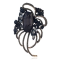 Detail view of vintage brooch with large black gemstone and intricate grey crystals - Antique Gold-Gray