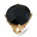 Detail of a gold adjustable ring featuring a large faceted black gemstone in a claw setting - Adjustable Open / KC Gold - Black