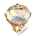 Macro detail of large round cut champagne gemstone cocktail ring with 6-prong gold setting - Adjustable Open / KC Gold Champagne