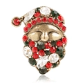 Detailed close-up of Santa Claus brooch with colorful rhinestones on antique gold base - Antique Gold Multi-color