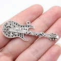 Vintage silver electric guitar pendant with star and music note motifs for DIY jewelry - Antique Silver