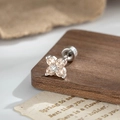 Clou d'oreille fleur avec pierres champagne et fermeture sécurisée à vis en métal - Spirale Externe en Acier Inoxydable - Champagne