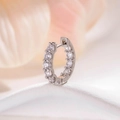 Elegant silver hoop earring with sparkling round zircon inlays in a refined claw setting - White (Single Piece)