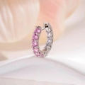 Silver huggie hoop earrings with pink and white cubic zirconia stones in prong setting - Pink (Single Piece)