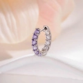 Single silver hoop earring featuring elegant lavender and white cubic zirconia stones - Purple (Single Piece)