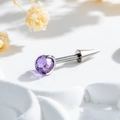 F136 titanium cartilage piercing stud with purple zircon and silver metal cone - Purple