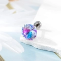 Einzelner Titanstahl-Ohrstecker mit Farbverlauf-Aurora-Zirkonia und Schraubverschluss - 6mm / Rosa und Blau (Einzeln)