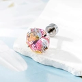 Ohrstecker aus Titanstahl mit vierzackig gefasstem, mehrfarbigem Zirkonia-Stein - 6mm / Gelb und Hellrosa (Einzeln)