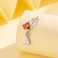 Titanium steel angel wing piercing earring with orange heart and clear drop stones - Silver Metal Orange-Red Heart Transparent Teardrop (A436-1#)
