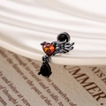 Gothic black metal angel wing heart stud earring with red gem and black teardrop - Dark Metal Orange Heart Black Teardrop (A436-2#)