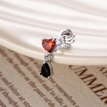 Titanium steel angel wing ear stud with red heart and black teardrop gemstones - Silver Metal Red Heart Black Teardrop (A436-4#)