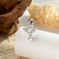 Silver heart angel wings ear bone stud with sparkling cubic zirconia screw flat back - Silver/White Zirconia (Single)