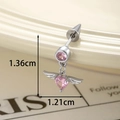 Pink heart and wings pendant body jewelry with silver metal finish and size specs - Stainless Steel External Spiral / Silver Angel Wings
