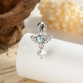 Silver angel wing heart cartilage stud earring with light blue zircon and wings - Silver/Light Blue Zirconia (Single Piece)
