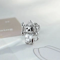 Pendiente de gato chef plateado con corona y circón brillante en forma de corazón - Estilo de Hélice Externa de Acero Inoxidable (A1105-1# Blanco) / Blanco