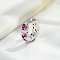 Silver huggie earring with alternating pink and clear cubic zirconia on silk fabric - Rose Red Ear Buckle (Single Piece)