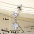 Silver star wing pendant ear stud with clear zircon and cross detail 1.7cm height - Stainless Steel External Spiral / Silver Shell Cross