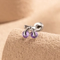 Silver cherry stud earrings with purple crystals and bow, featuring a screw back design - Purple Cherry Bowknot (A460-1#)