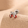 Silver cherry stud earring with red crystals and screw back for cartilage piercing - Red Cherry Bowknot (A460-3#)