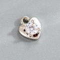 Pendentif cœur en argent avec zircon blanc rond et finition métallique polie - Cœur Clair Sertie à Griffes (Accessoire 038-11#)