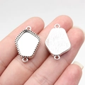 Silver geometric metal jewelry connectors with blank bezels for DIY gemstone settings - Pentagon (B18138)