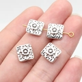 Square floral silver spacer beads for DIY jewelry making and handmade bracelets - Flower Square Style (B18014_W17-I03) / Antique Silver