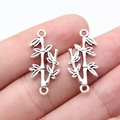 Pair of antique silver bamboo leaf alloy connectors for DIY jewelry making and assembly - Antique Silver