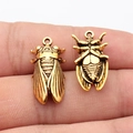 Cicada insect pendants in gold and bronze alloy finishes with front and back view - Antique Gold
