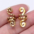Spiral gold dreadlock beads with geometric black patterns for bohemian hair styling - Antique Gold