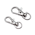 Pair of polished silver metal swivel lobster claw clasps with 360-degree rotation rings - 31mm / Nickel