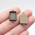 Antique bronze rectangular jewelry connector with dual loops and textured back for DIY - Rectangle (A13881) / Outer 23x13mm Inner 13.6x9.7mm / Antique Bronze