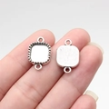 Square vintage silver alloy DIY base setting with double loops and engraved edges - Square (B18133)